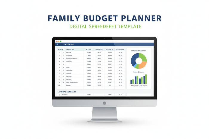 Family Annual & Monthly Budget Planner spreadsheet preview