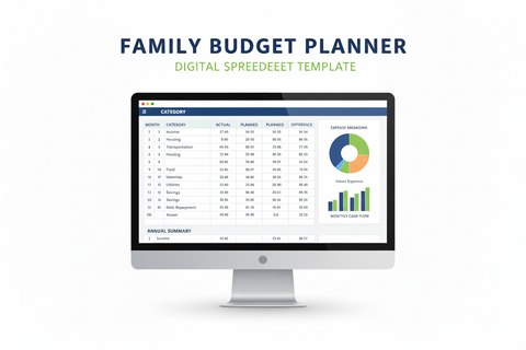 Family Annual & Monthly Budget Planner - PC screen mockup